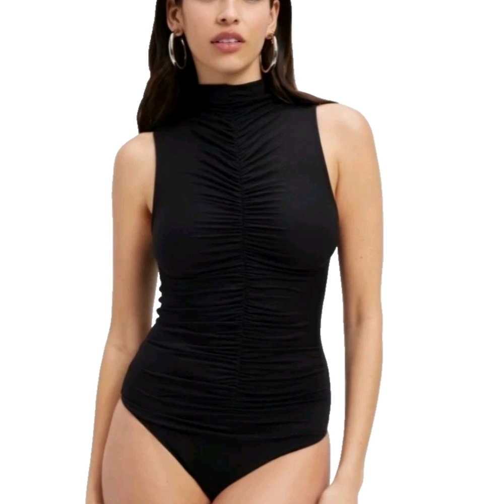 NWT Good American Ruched Slinky Jersey Funnel Thong Bodysuit Women's 5 / 1XL